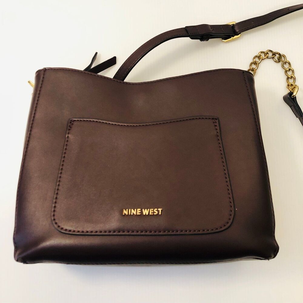 Nine West Burgundy Medium Sized Vegan Cross Body Bag with Gold Tone